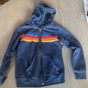 Kids Aviator Nation Blue Hoodie with Rainbow Stripes